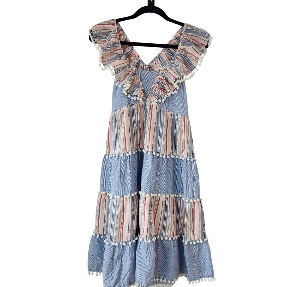 Romeo & Juliet Couture Summer Dress Tiered Ruffle Nautical Striped Boho Size M